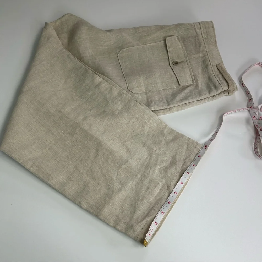 Tasso Elba 100% linen Men’s 36X30 Classic fit casual Pants drawcord waist beige